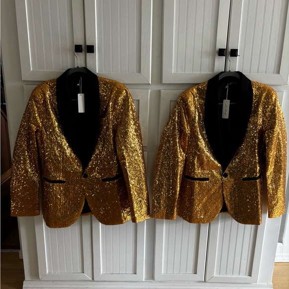 Brand new Men’s Gold Sequined Sparkle Jacket 70’s Elvis Black Tie Halloween Med - Picture 7 of 7
